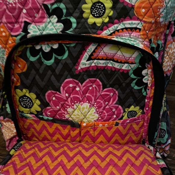Vera Bradley Quilted Backpack in Pink, Orange, Aqua & Lime Floral Paisley - Picture 4 of 6